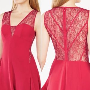 BCBGMaxAzria Red Ariel Lace-Panel Dress